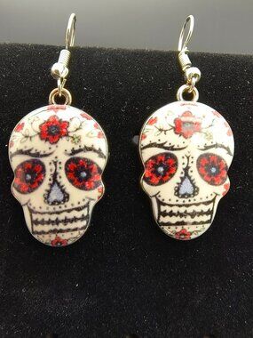 Sugar Skull Statement Earrings – Colourful Día de los Muertos Art Jewelry